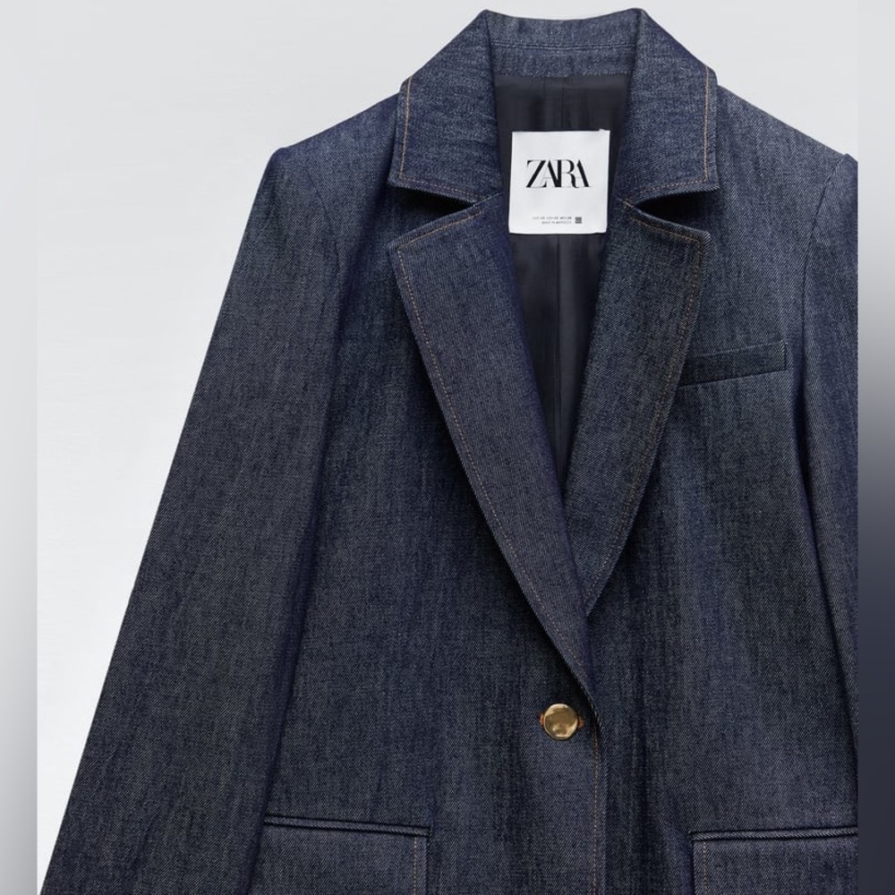 Zara Set - Golden Button Blazer Denim & High Rise Front Sean Z1975 Jeans - Picture 13 of 16